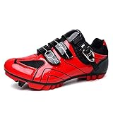 Prodkfe Moutntain Fahrradschuhe Herren Damen MTB Schuhe SPD Mountainbike Schuhe mit Schnalle B Rot 43 EU