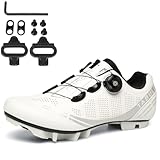 PENXZT MTB Radsportschuhe Herren Damen Mountainbike Schuhe Kompatibel Mit SPD 2 Schrauben Mit Cleats, Unisex Fahrradschuhe Draussen,Weiß,43 EU