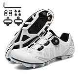 Hixingo Fahrradschuhe Herren Damen Weiß MTB Radsportschuhe Mountainbike Schuhe Sneaker Atmungsaktive Outdoor-Radschuhe Fahrrad Spin MTB Schuhe, 46 EU