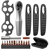 Fahrrad Werkzeugset Mini Ratsche Set, Klein Fahrrad 1/4' Ratschenschlüssel Set mit 13 Teiliges Schraubwerkzeug Set, 1 Verlängerungsstange, 3 Reifenheber, Sechskant-Blumenschlüssel für Unterwegs