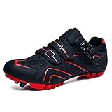 Prodkfe Moutntain Fahrradschuhe Herren Damen MTB Schuhe SPD Mountainbike Schuhe mit Schnalle A Schwarz Rot 43 EU
